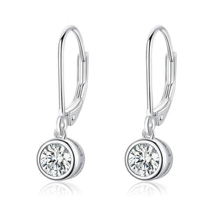 925 Sterling Silver Exquisite Round Zircon Drop Earrings