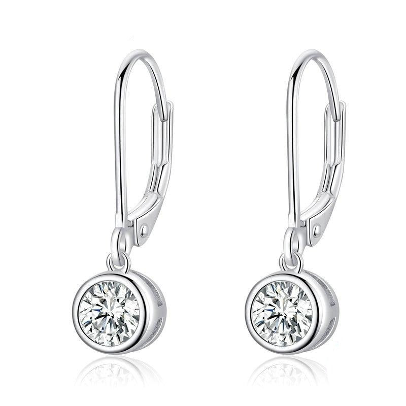 925 Sterling Silver Exquisite Round Zircon Drop Earrings