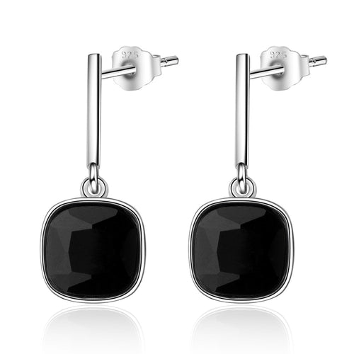 925 Sterling Silver Classic Square Black CZ Zircon Ladies Stud Earrings