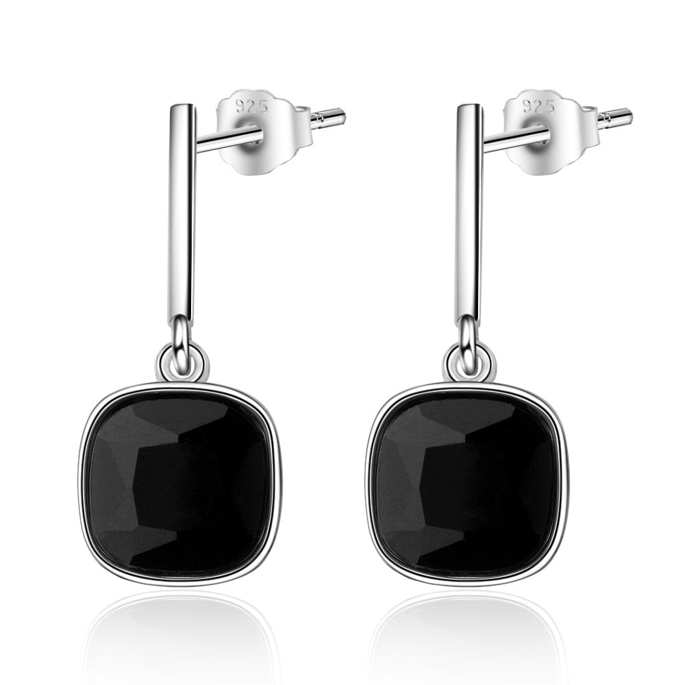 925 Sterling Silver Classic Square Black CZ Zircon Ladies Stud Earrings