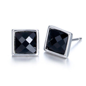 925 Sterling Silver Fashion Square Black Crystal Men`s Jewelry Men Stud Earrings